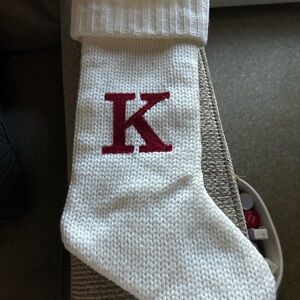 White Knit Stocking with Red Initial